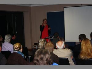 ENVIRO-MINDED: Chairperson of the Greater Kyalami Conservancy Kristin Kallesen speaks at a meeting held at Beaulieu College Pavilion in August