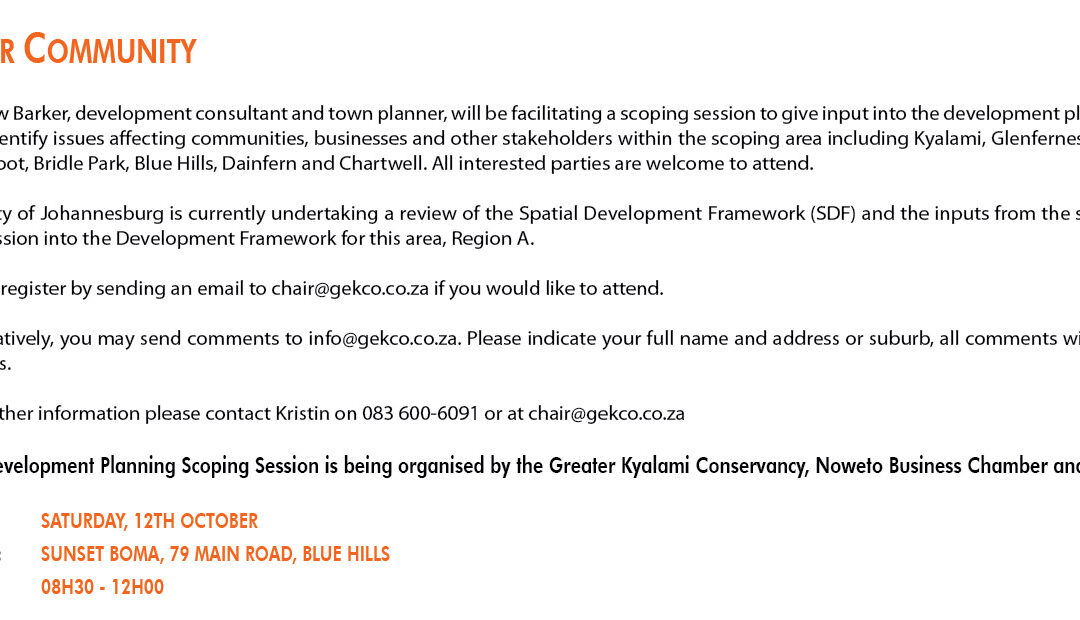 Development Planning Scoping Session- 12 October 2013